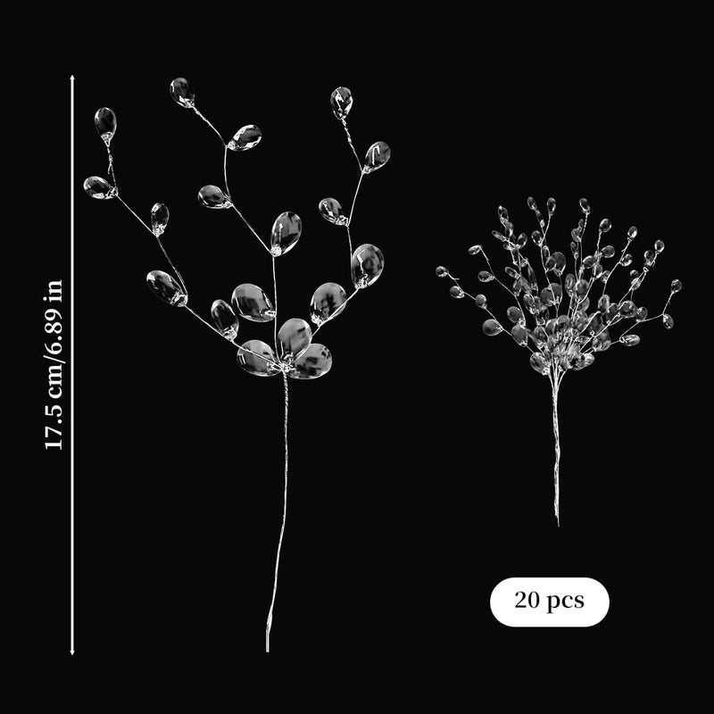 Notoke 20PCS Acrylic Crystal Flower Branches – Clear Artificial Bead Drop Bouquets, Glitter Floral Acrylic Picks Arrangement for Wedding, Christmas, Thanksgiving & Home/Office Table Top Decoration – Clear - Image 4